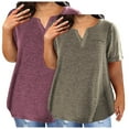 thumbnail image 1 of T-Shirt for Women Plus Size 2PC V-neck Short Sleeve Solid Color Oversized T-shirt Coffee 5XL, 1 of 3