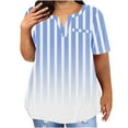 thumbnail image 1 of T-Shirt for Women Plus Size Gradient Stripes Short Sleeve V-Neck Casual Loose Blouse Light Blue 5XL, 1 of 5