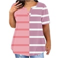 thumbnail image 1 of T-Shirt for Women Plus Size V-Neck Short Sleeve Striped Patchwork Print Casual Loose Blouse Pink 5XL, 1 of 5