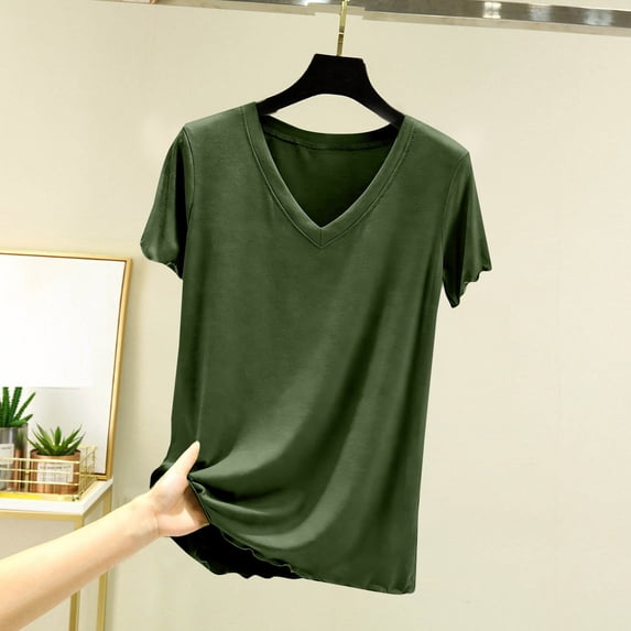 T-Shirt for Women V Neck Short Sleeve Casual Loose Fit Solid Basic Soft Breathable Summer Daily Fashion Tee Shirt Tops
