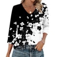 thumbnail image 1 of T Shirt for Women V Neck Three Quarter Sleeve Casual Fashion Loose Fit Botanical Wildflower Print Soft Lightweight Summer Top, 1 of 6