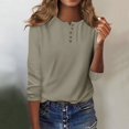 thumbnail image 1 of T-Shirt for Women Women's Fashion Casual Round Neck 3/4 Sleeve Loose Solid Color Button T-Shirt Ladies Top, 1 of 7