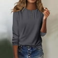 thumbnail image 1 of T-Shirt for Women Women's Fashion Casual Round Neck 3/4 Sleeve Loose Solid Color Button T-Shirt Ladies Top, 1 of 7