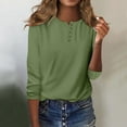 thumbnail image 1 of T-Shirt for Women Women's Fashion Casual Round Neck 3/4 Sleeve Loose Solid Color Button T-Shirt Ladies Top, 1 of 7