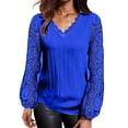 thumbnail image 1 of T-Shirt for Women Women's Loose V-neck Lace Patchwork Long Sleeved Casual T-shirt Top, 1 of 5