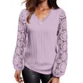 thumbnail image 1 of T-Shirt for Women Women's Loose V-neck Lace Patchwork Long Sleeved Casual T-shirt Top, 1 of 5