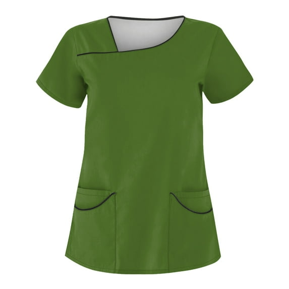 T-Shirt for Women Women's Solid Color Short Sleeve Workwear With Double Pockets Top