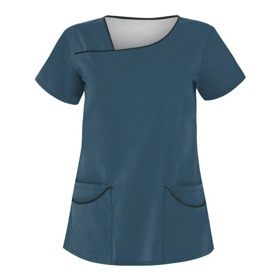 T-Shirt for Women Women's Solid Color Short Sleeve Workwear With Double Pockets Top