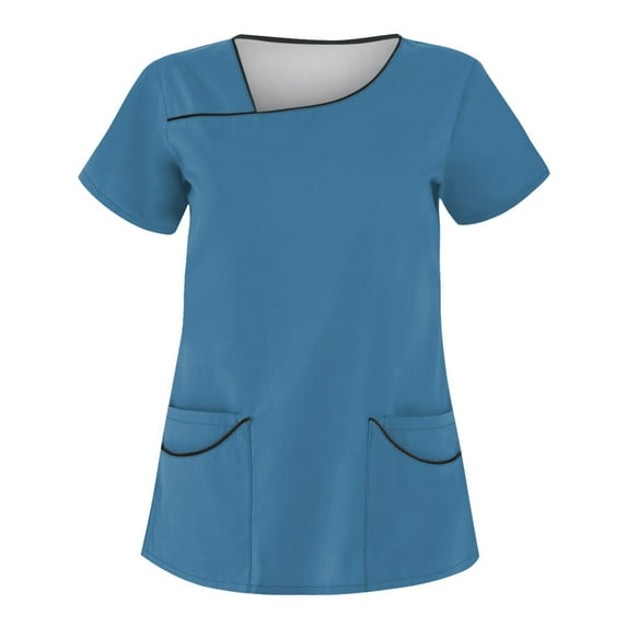 T-Shirt for Women Women's Solid Color Short Sleeve Workwear With Double Pockets Top