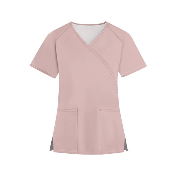 T-Shirt for WomenWomen's Fashion V-neck Solid Color Short Sleeve Workwear With Pockets Tops