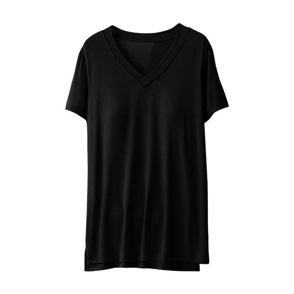 T-Shirt with Built in Bra Womens Pajamas Loungewear Top Summer Short Sleeve Thin V-Neck Sleepwear Tops
