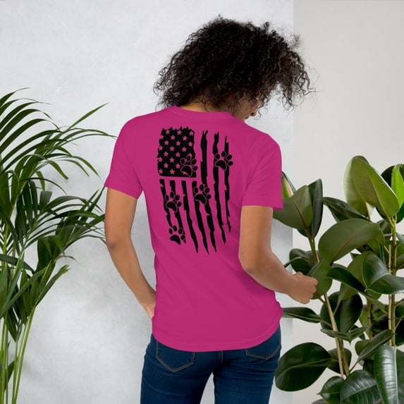 T-Shirt with Flag & Paw Prints (Berry, S)