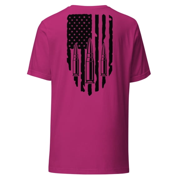 T-Shirt with Flag and Bullets (Berry, M)