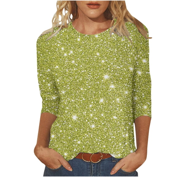 T Shirts 3/4 Sleeve Crew Neck Tees Tops for Women Fashion Trendy Lightweight Soft Casual Summer Outfits Clothes 2025 Green XXXL