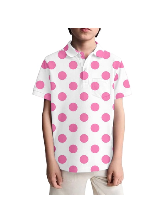 T Shirts for Boys Polka Dot Pattern Short Sleeve Crew Neck T Shirt Designed for Boys Kids Summer Casual Indoor and Outdoor Basic Apparel Light Pink 110