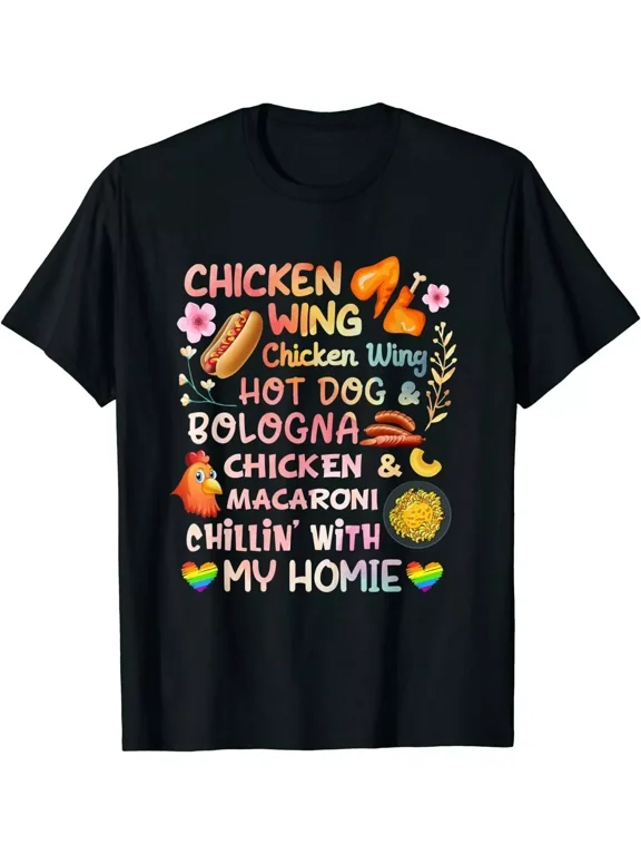 T-Shirts|Cooked Chicken Wing Chicken Wing Hot Dog Bologna Macaroni t Shirt Blac