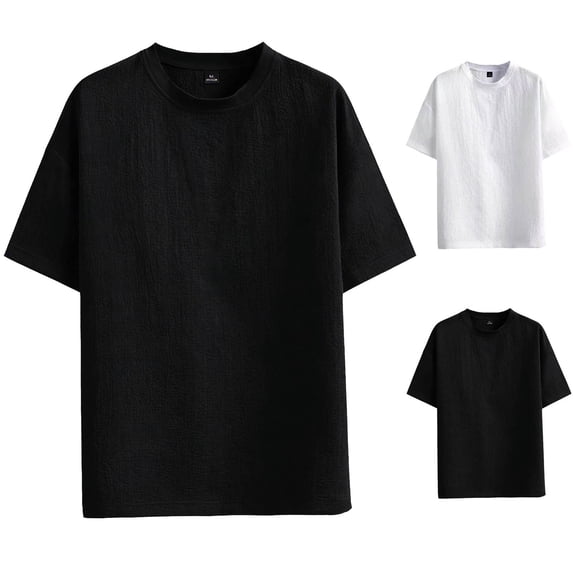 T-Shirts Cotton Shirts Summer Casual Men's Short Sleeved Solid Color Linen Loose Base Shirt Men's Round Neck Short Sleeved Top White Xxl