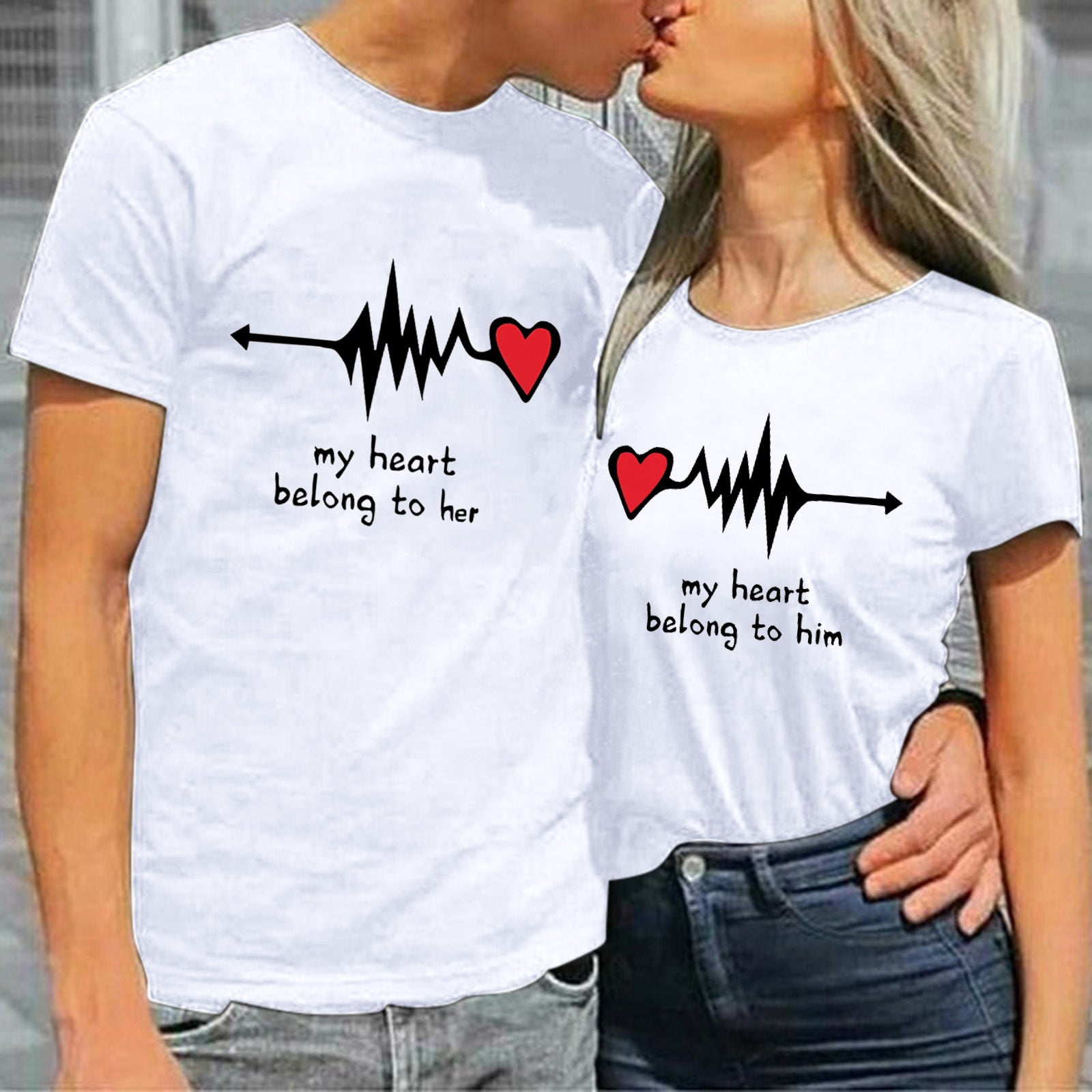 T-Shirts Couple T Shirt Cotton Tshirt Printing Machine Casual Design Tee  Custom Love Pattern Tshirts For Men