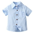 thumbnail image 1 of T Shirts For Baby Boy Plaid Short Sleeve Summer Dress Formal Classic Boys Button Down Shirt Light Blue 18-24 Months, 1 of 4