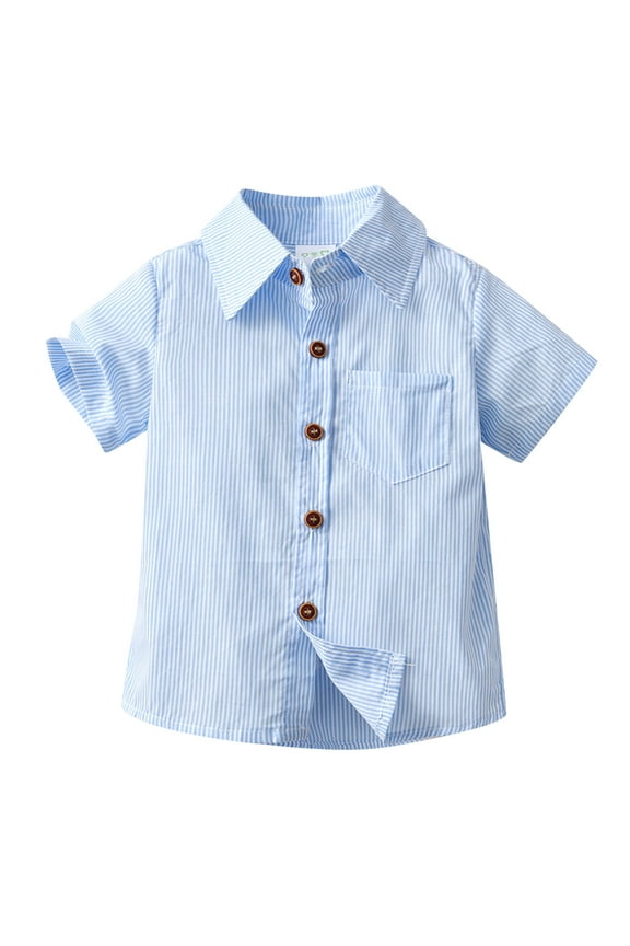 T Shirts For Baby Boy Plaid Short Sleeve Summer Dress Formal Classic Boys Button Down Shirt Light Blue 18-24 Months