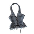thumbnail image 1 of T-Shirts For Big Girls Tie Up Slim Fit Hanging Neck Backless Denim Vest Crop Tops Size 14-15T, 1 of 3