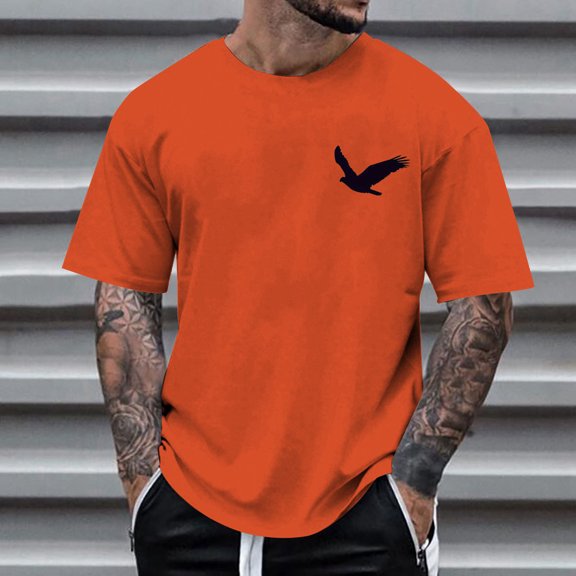 T Shirts For Men Cotton Pattern Print Lightweight V Neck Button Shirt Tops Breathable Spring Summer Fall Basic Work Tee Vacation Clothes Orange M