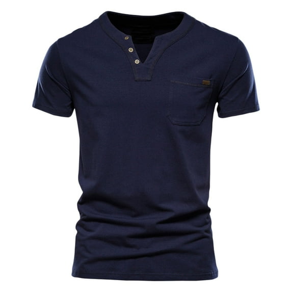 T-Shirts For Men Fashion Casual Solid Color Cotton V Neck Pocket Button Short Sleeve T Shirt Top Daily Commuting T-shirt