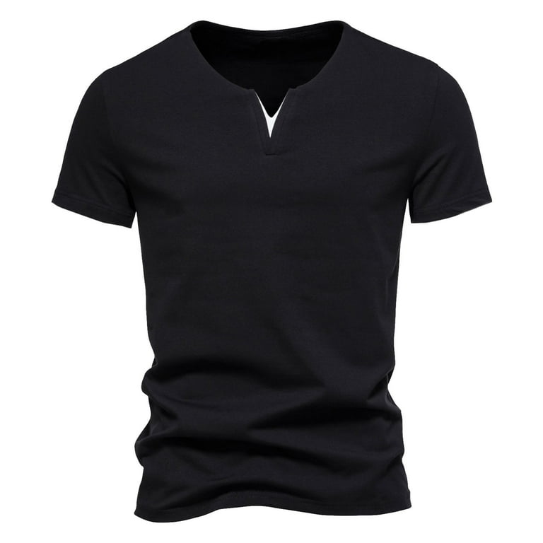 T Shirts For Men Fashion Deep V Neck Short Sleeved T Shirt Cotton