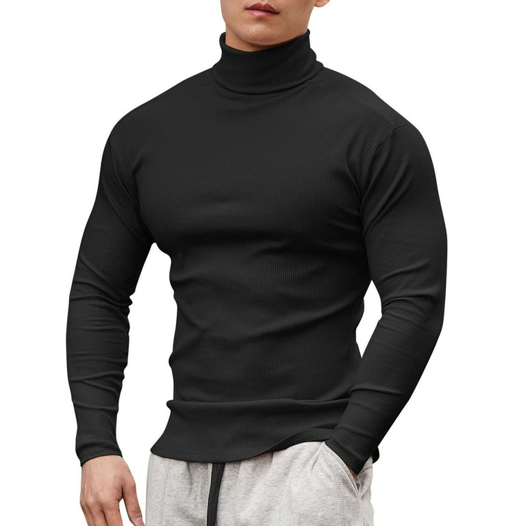 T Shirts For Men High Necke Tops With Solid Color Long Sleeve Elastic Slim Fit T Shirts Athletic Sports T Shirt Walmart