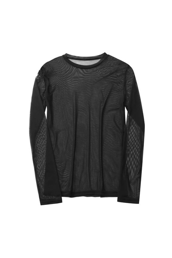 T-Shirts For Men Mesh See Through Long Sleeve Round Neck T Shirt Fashion Versatile Pullover Tshirt