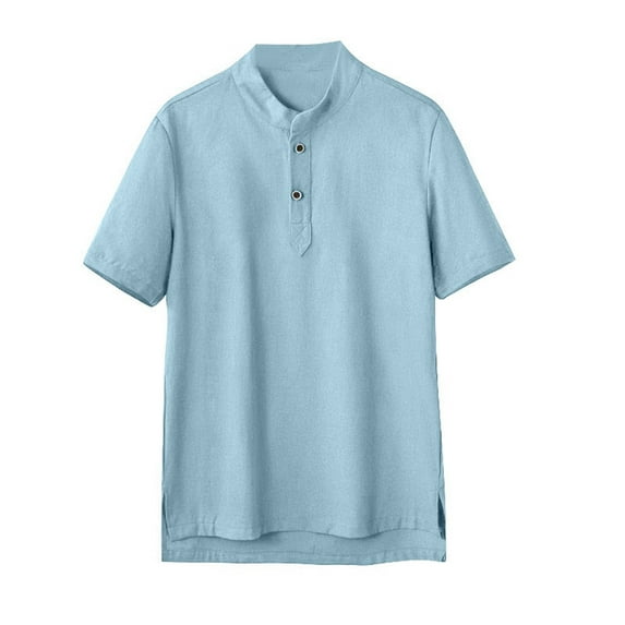T Shirts For Men Short Sleeved Solid Color Henley Style Three Button Henley Closure T Shirt Summer Casual Tee Tops