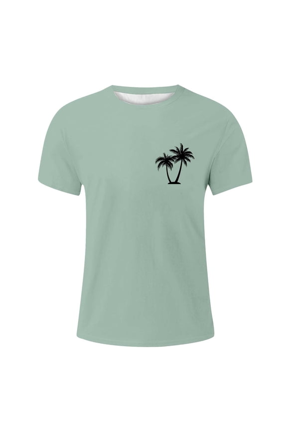 T-Shirts For Men Vacation Beach Style Coconut Tree Print T Shirt Short Sleeved Crewneck Hawaii Tshirts Sports Dailywear T-Shirt