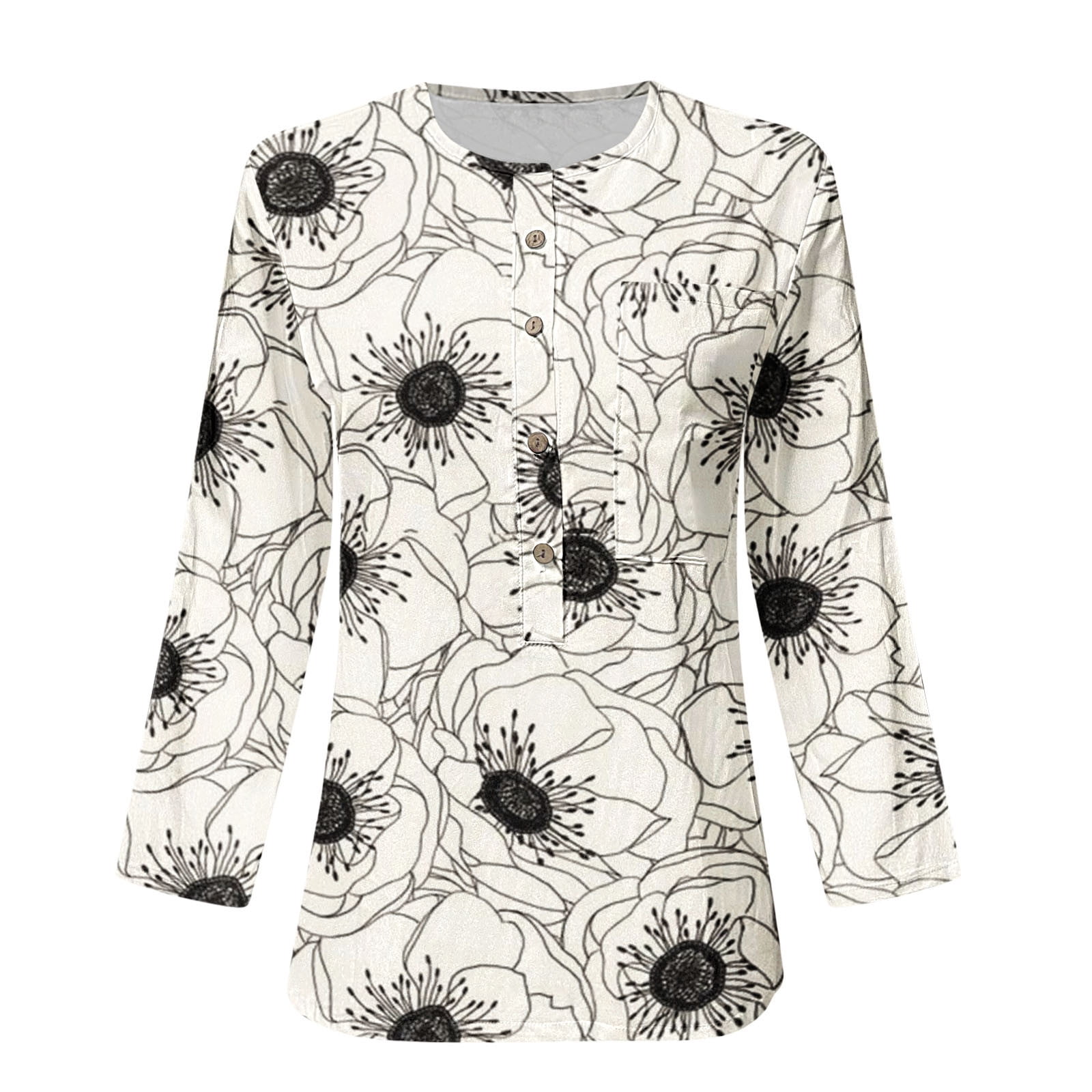 T Shirts For Summer Women 2024 Fashion Flower Printing Buttons O-Neck ...