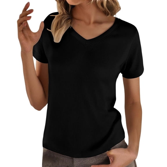 T Shirts For Women Black Womens Tops Fashion V Neck Loose Thin Breathable Summer Tops