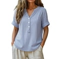 thumbnail image 1 of T Shirts For Women Blue Womens Tops Fashion Loose Stand Color Striped Collar Casual Shir Summer Tops, 1 of 7