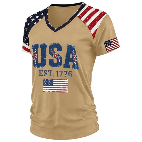 T Shirts For Women Brown Womens Tops Fashion 250Th Anniversary Print V Neck 250Th Anniversary T Patriotic Tee Summer Tops
