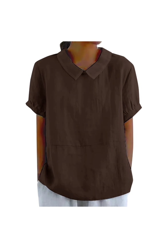 T Shirts For Women Brown Womens Tops Fashion Solid Color Cotton And Linen Summer Tops