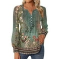thumbnail image 1 of T Shirts For Women Casual 2024 V Neck Button Down Shirts Pleated Puff Long Sleeve Tunic Shirts Blouses Tshirts, 1 of 5