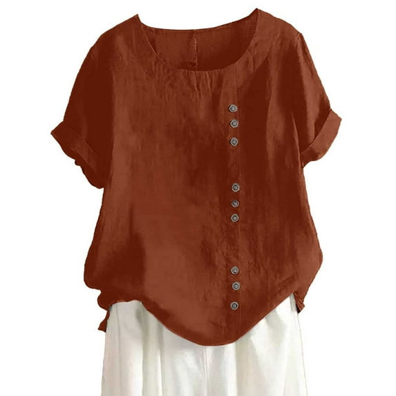 T-Shirts For Women Casual Loose Linen Plus Size Daily Boho Tanic T Shirt Blouse Tops Womens Tops