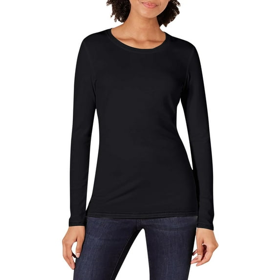 Long Shirts for Women Women's Classic Fit Long Sleeve Crew Neck Solid Color Long Sleeved Base T Shirt Black, XL