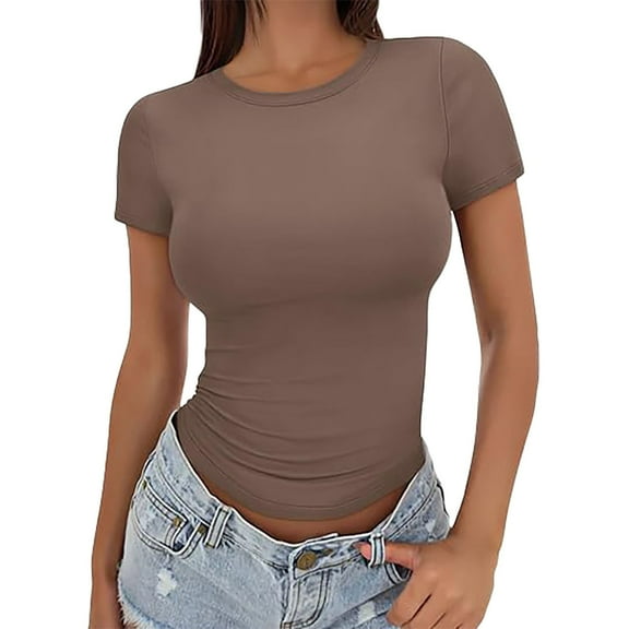 T-Shirts For Women Crop T Shirt Summer Pullover Top Thin Round Neck Fashion Short Sleeves Womens Tops