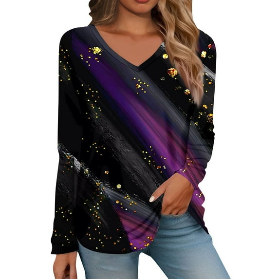 T Shirts For Women Fall Long Sleeve Printing Tops V Neck Tunic Casual Loose Blouse Winter Top Blouse Tshirts