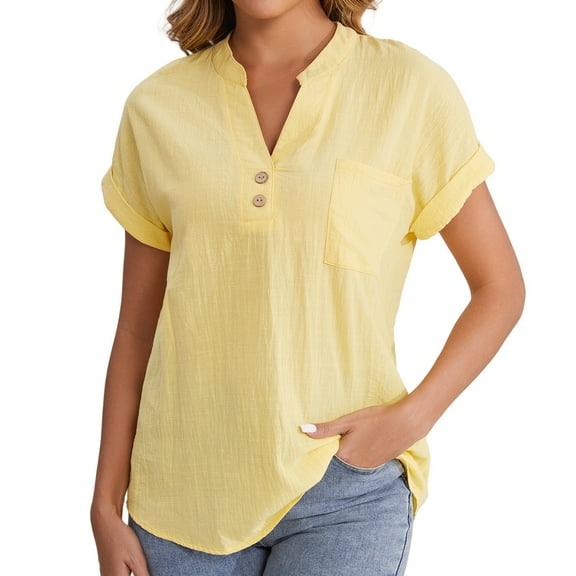 T-Shirts For Women Fashion Casual V Neck Down Short Sleeve Top T Shirt Womens Tops