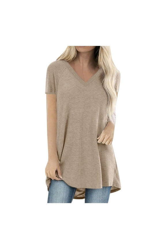 Womens Tops Casual Blouses Fashion Plus Size Print V Neck Short Sleeve d Long T-shirt Loose Fit T Shirts