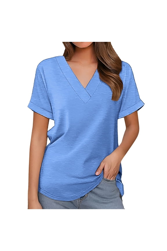 T Shirts For Women Fashion Tees Tops Crew Neck Short Sleeve Soft Ladies Slim Fit 2025 Fall Clothes