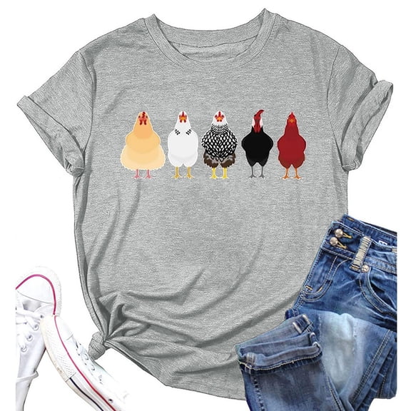 T Shirts For Women Fashion Tees Tops Letter Print Short Sleeves Funny Chicken Graphic Trendy Outfits