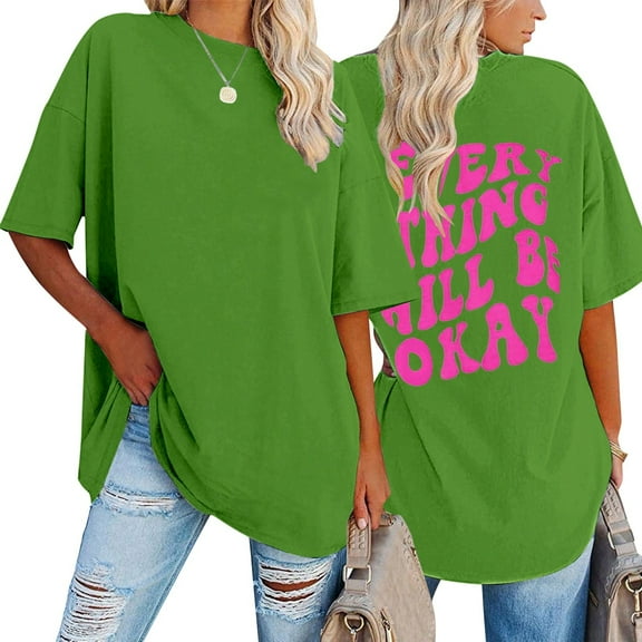 T Shirts For Women Fashion Tees Tops Oversized Back Print Short Sleeve Crewneck Layer Clothes