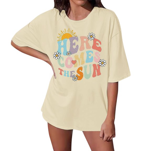 T Shirts For Women Fashion Tees Tops Oversized Vintage Loose Short Sleeve Layer Clothes