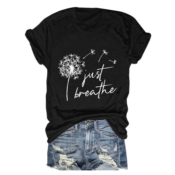 T Shirts For Women Fashion Tees Tops Printed Round Neck Solid Color Short Sleeved Fashion Clothing