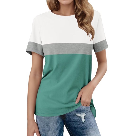 T Shirts For Women Fashion Tees Tops Stripe Color Block Short Sleeve Summer Plus Size Outfits
